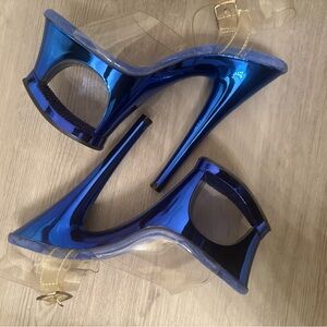 Blue Metallic Stiletto Platform Sandals